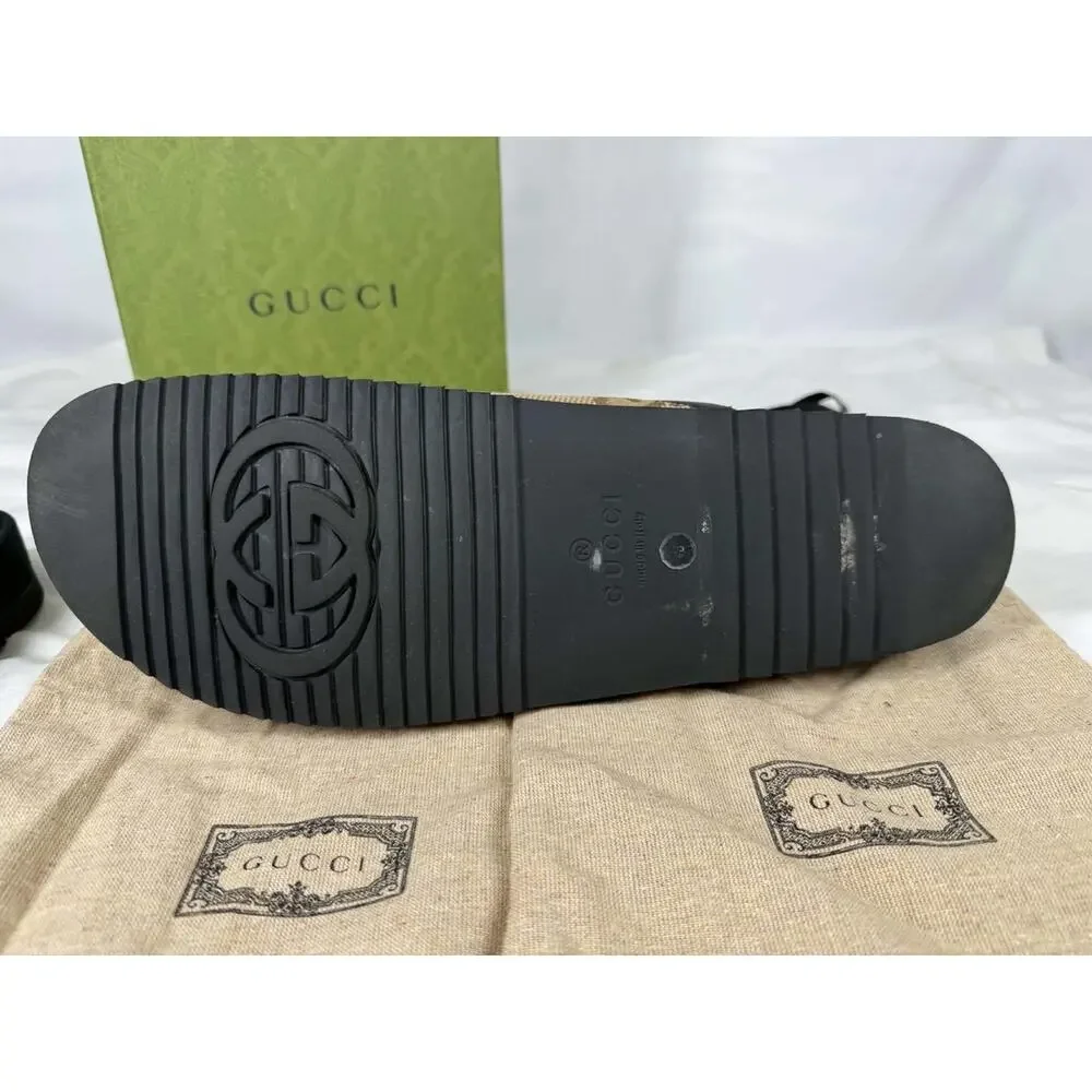 Gucci GG Supreme Maxi Horsebit Mules Canvas Slippers US 13.5 SPB-TS 371578